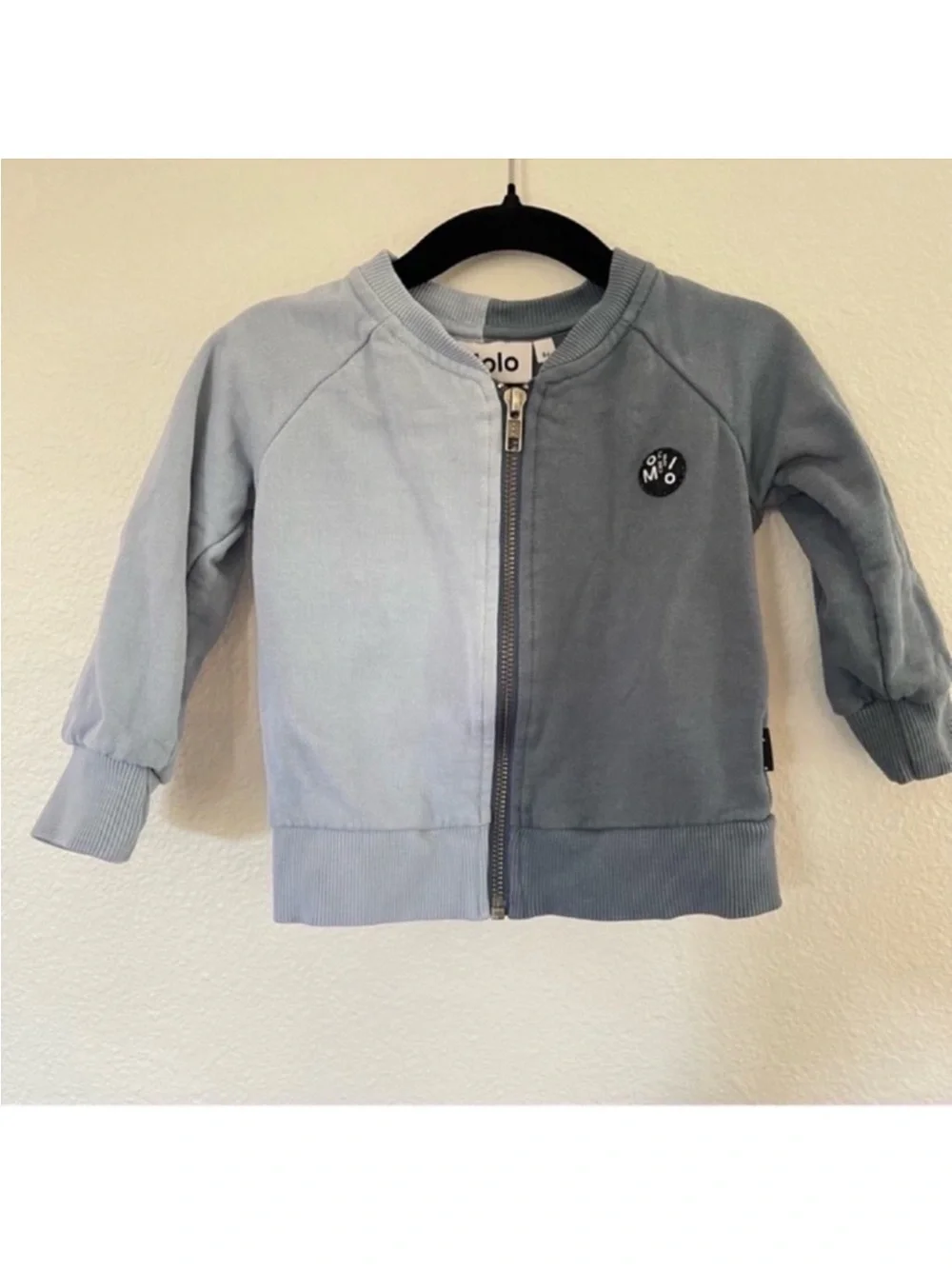 Molo Baby Two-Tone Light Blue Zip Sweatshirt Size 18 Months Organic Cotton